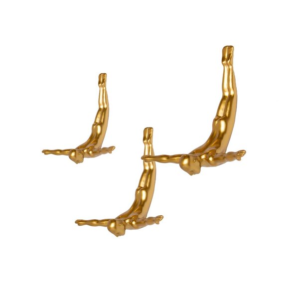 Wall Diver Home Decor Classic Wall-Art Sculpture | 3-Piece | Gold - Picture 1 of 2